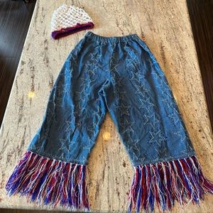 Girls 4th of July patriotic jeans with red white and blue fringe size 5/6